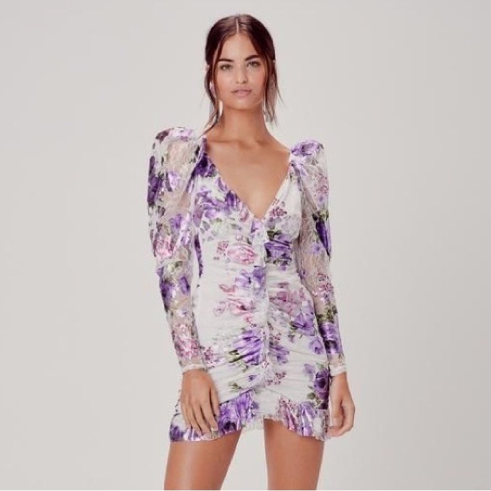 For Love & Lemons Wildflower Foil Lace Mini Dress